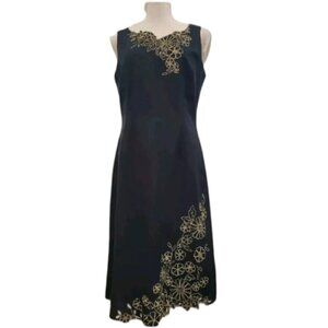 🆕 PARAPHRASE Sleeveless Dress Black Gold Linen Sleeveless Embroidered Cut